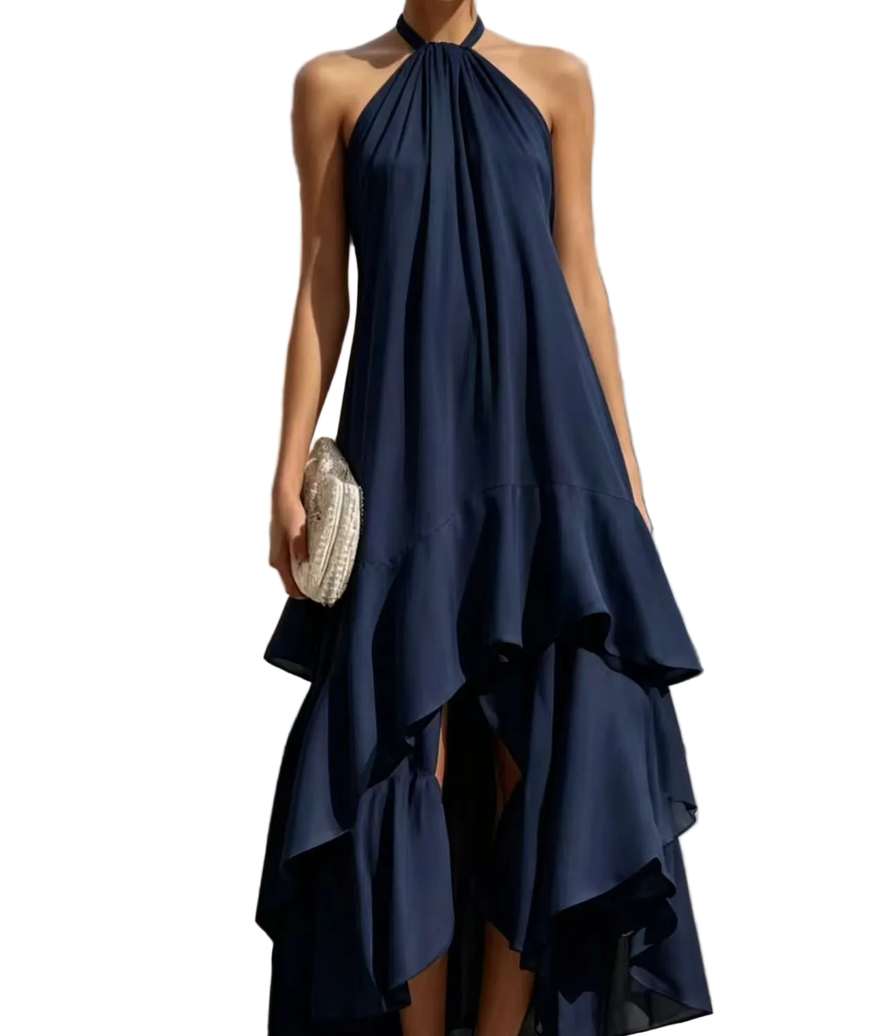 Sleeveless Halter-neck Dress With Asymmetrical Flounced Hem